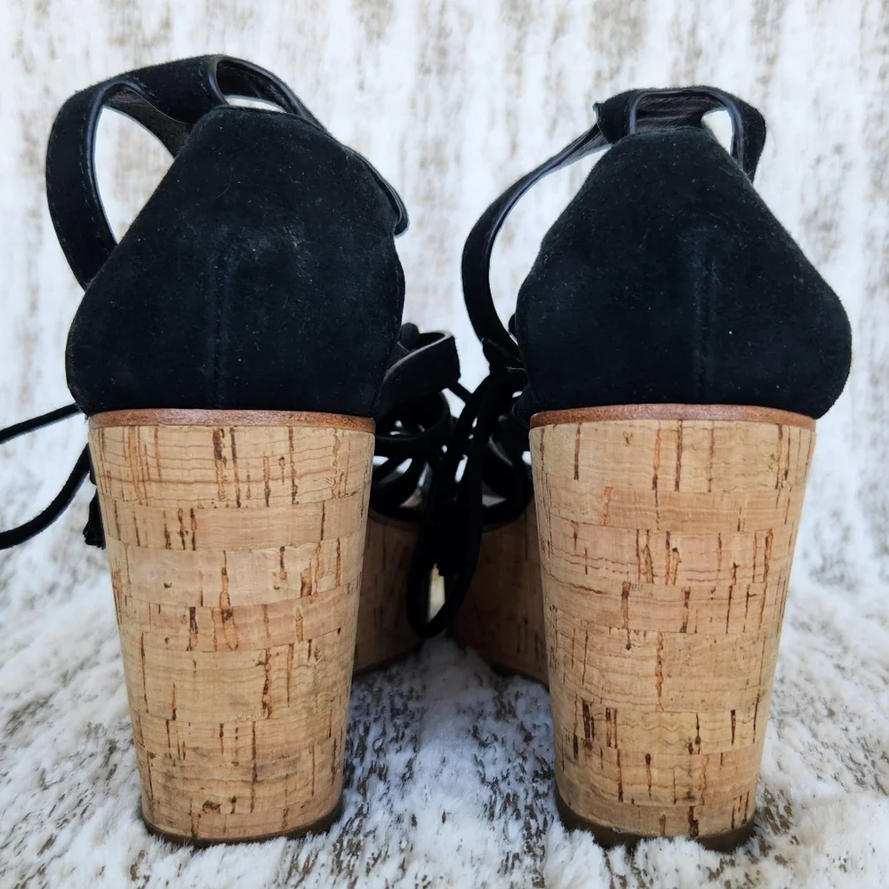 Frye "Heather Gladiator" Platform Wedge Sandal Leather Black | Women's Size 6.5 - Picture 8 of 14